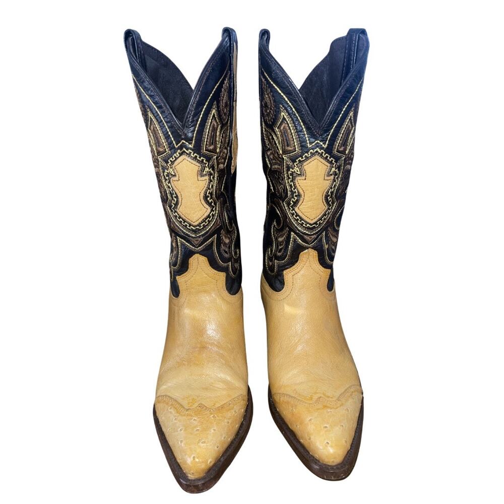 El General Western Cowboy Leather Boots Two Toned Embroidered Shaft Size 8 Rodeo
